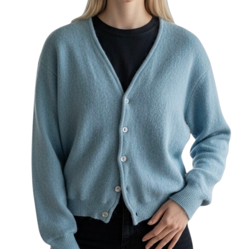 Vintage Wool Style V-Neck Blue Cardigan Sweater | Women's Small